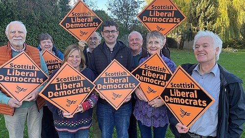 Grant Toghill in the centre of a group of Scottish Liberal Democrat campaigners.